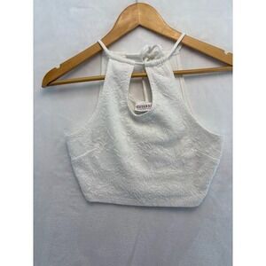 Shyanne Women's Cropped Tank Top White Embossed Floral Halter Size XS